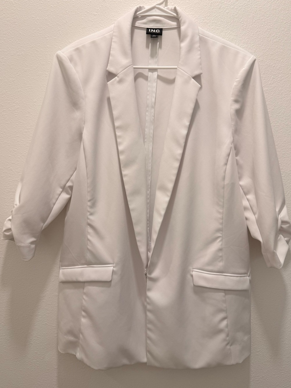 INC International Concepts White Blazer Size 2XL Ruched 3/4 Sleeve NWOT